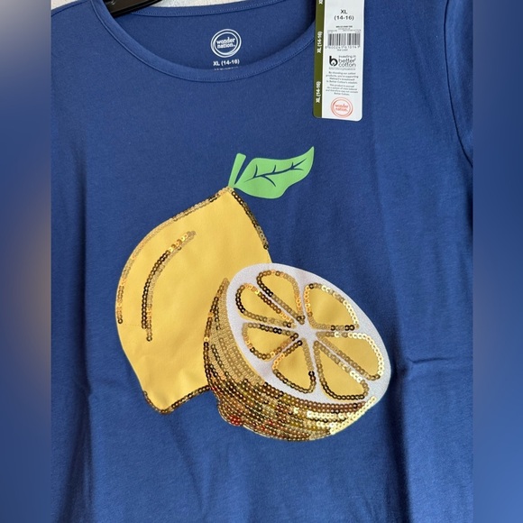 Wonder Nation Girls Blue Tee with Lemon Sequin Design size XL 14/16-NWT - Picture 3 of 4